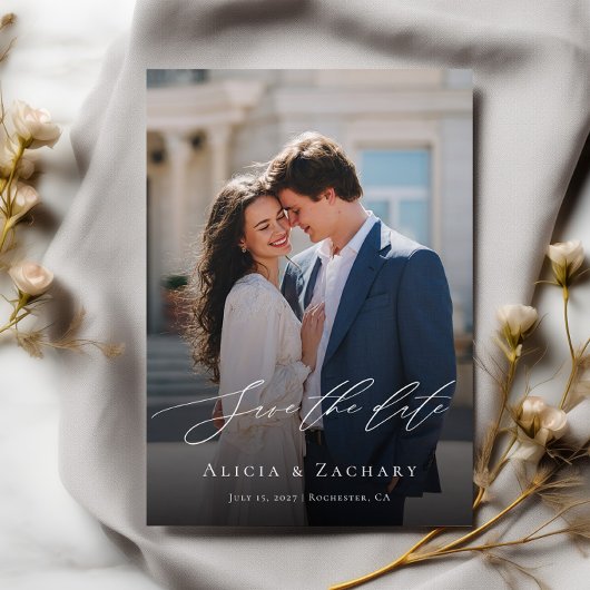 Elegant script and modern photo save the date