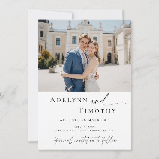 Elegant script and modern photo save the date (Rückseite)