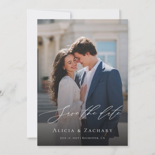 Elegant script and modern photo save the date (Vorderseite)
