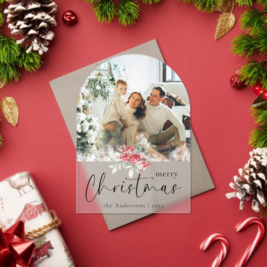 Elegant Script | Arch Family Photo Christmas Card Acryleinladungen (Insitu (Feiertag))