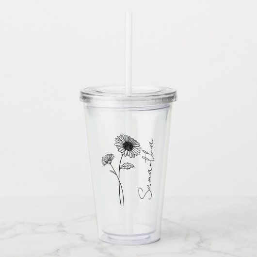 Elegant Script Aster September Geburtsname Blume Acryltrinkbecher (Vorderseite)