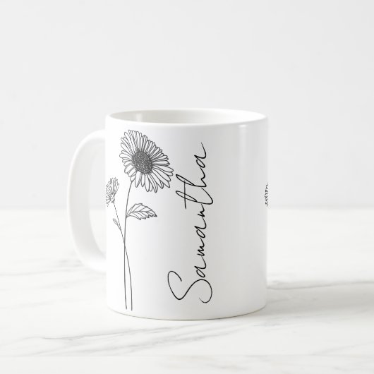 Elegant Script Aster September Geburtsname Blume Kaffeetasse (Vorderseite Links)