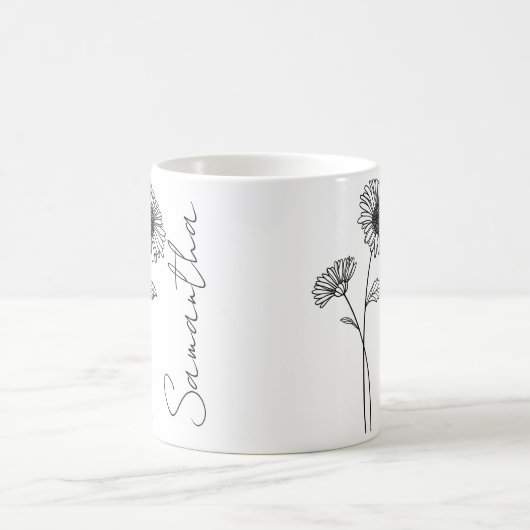 Elegant Script Aster September Geburtsname Blume Kaffeetasse (Mittel)