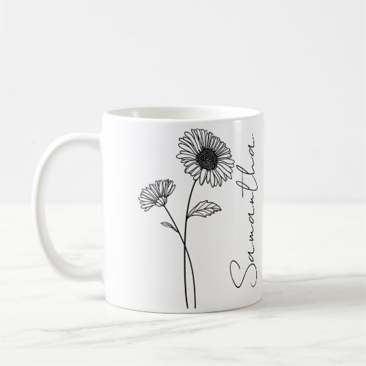 Elegant Script Aster September Geburtsname Blume Kaffeetasse (Links)