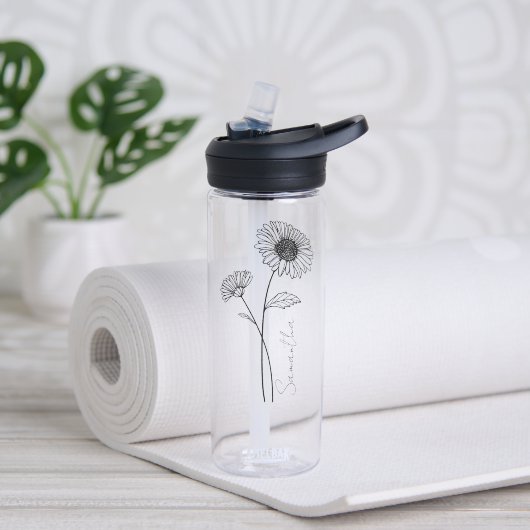 Elegant Script Aster September Geburtsname Blume Trinkflasche (Yoga)