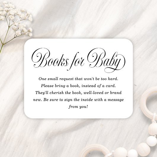 Elegant Script B & W Baby Shower Books For Baby Begleitkarte