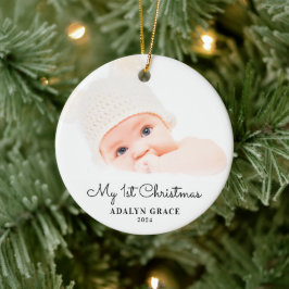 Elegant Script Baby's First Christmas Foto Cerami Keramik Ornament