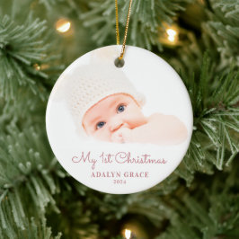 Elegant Script Baby's First Christmas Foto Cerami Keramik Ornament
