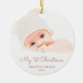 Elegant Script Baby's First Christmas Foto Cerami Keramik Ornament (Vorne)