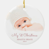 Elegant Script Baby's First Christmas Foto Cerami Keramik Ornament (Hinten)