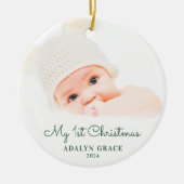 Elegant Script Baby's First Christmas Foto Cerami Keramik Ornament (Vorne)