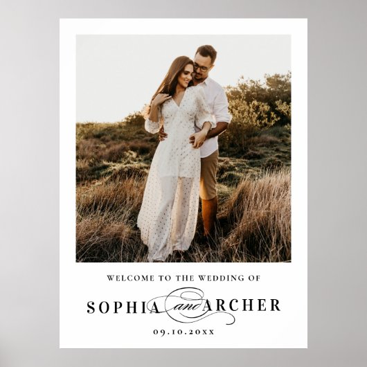 Elegant Script Black and White Wedding Welcome Poster (Vorne)