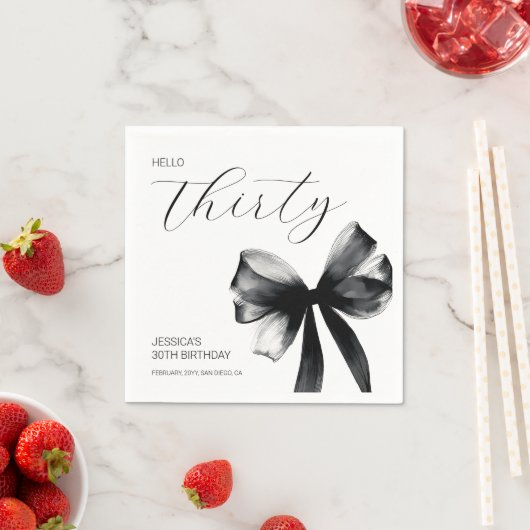 Elegant Script Black Bow 30th Birthday Party Serviette (Beispiel)