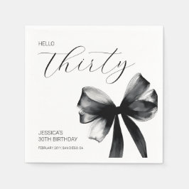 Elegant Script Black Bow 30th Birthday Party Serviette