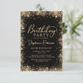 Elegant Script Black Gold Glitter 60th Birthday Einladung (Stehend Vorderseite)