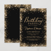 Elegant Script Black Gold Glitter 60th Birthday Einladung (Vorne/Hinten)