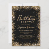 Elegant Script Black Gold Glitter 60th Birthday  Einladung (Vorderseite)