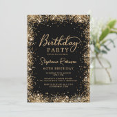 Elegant Script Black Gold Glitter 60th Birthday  Einladung (Stehend Vorderseite)