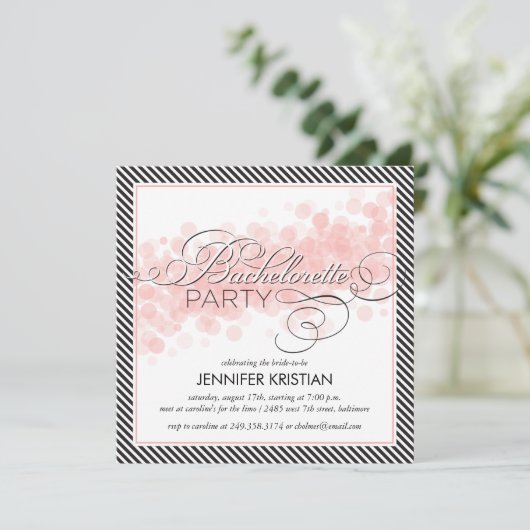 Elegant Script Black Pink Bachelorette Party Einladung (Stehend Vorderseite)