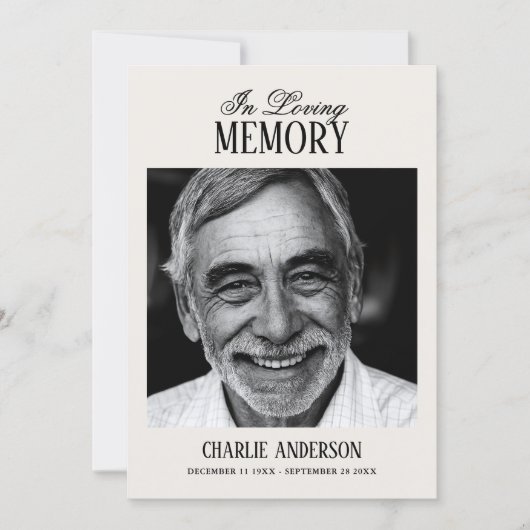 Elegant Script Black & White Photo Funeral Einladung (Vorderseite)