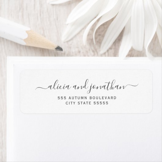 Elegant script black white wedding return address (Insitu)
