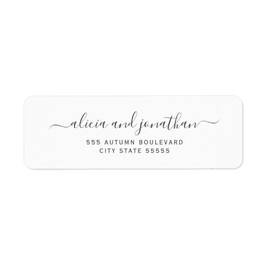 Elegant script black white wedding return address (Vorne)
