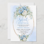 Elegant Script Boho Dusty Blue Peony Sweet Sixteen Einladung (Vorderseite)