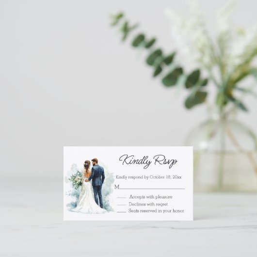 elegant script bride & groom rsvp wedding begleitkarte (Stehend Vorderseite)