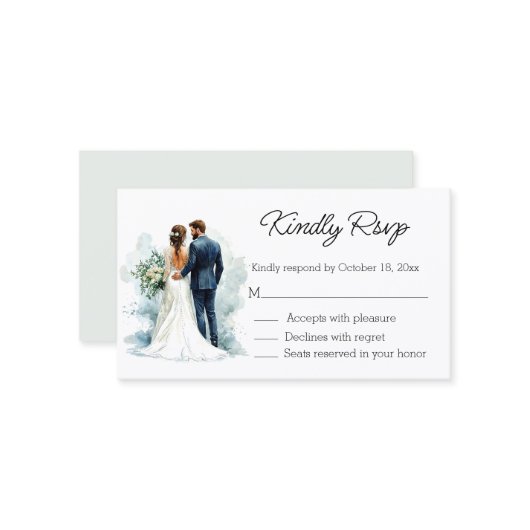 elegant script bride & groom rsvp wedding begleitkarte (Vorderseite/Rückseite Beispiel)
