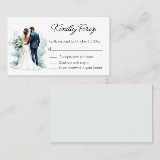 elegant script bride & groom rsvp wedding begleitkarte (Vorne/Hinten)