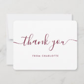 Elegant Script Burgundy Birthday Wedding Shower Dankeskarte (Vorderseite)