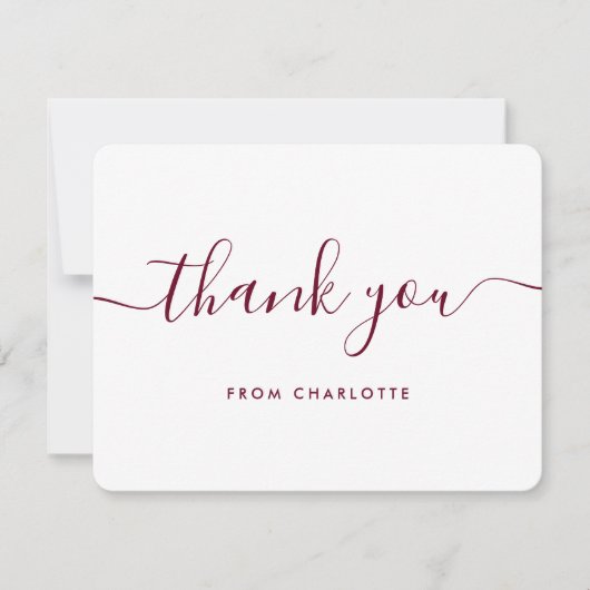 Elegant Script Burgundy Birthday Wedding Shower Dankeskarte (Vorderseite)