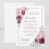 Elegant Script Burgundy Floral Watercolor Wedding Einladung (Vorne/Hinten)