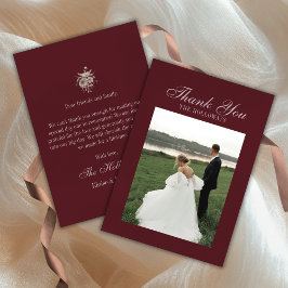 Elegant Script Burgundy Red Flat Thank You Card Dankeskarte