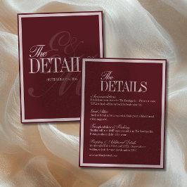 Elegant Script Burgundy Red Formal Wedding Details Begleitkarte