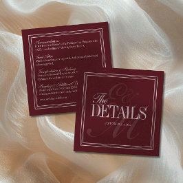 Elegant Script Burgundy Red Formal Wedding Details Begleitkarte