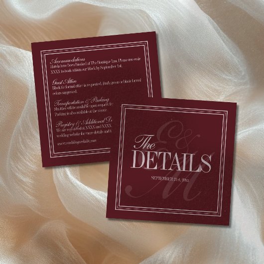 Elegant Script Burgundy Red Formal Wedding Details Begleitkarte