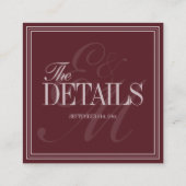 Elegant Script Burgundy Red Formal Wedding Details Begleitkarte (Rückseite)