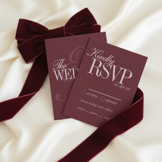 Elegant Script Burgundy Red Formal Wedding Details RSVP Karte
