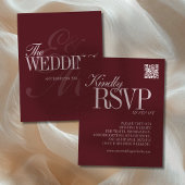Elegant Script Burgundy Red QR Code Formal Wedding RSVP Karte