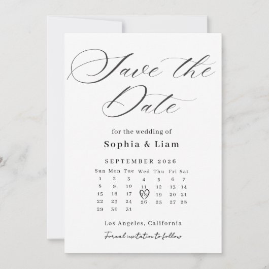 Elegant Script Calendar Save the Date Card Einladung (Vorderseite)