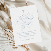 Elegant Script Calligraphy Dusty Blue Boys Baptism