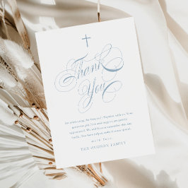 Elegant Script Calligraphy Dusty Blue Boys Baptism Dankeskarte