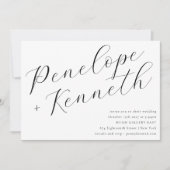 Elegant Script Calligraphy Modern White Wedding Einladung (Vorderseite)