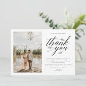 Elegant Script Calligraphy Photo Wedding Dankeskarte (Stehend Vorderseite)