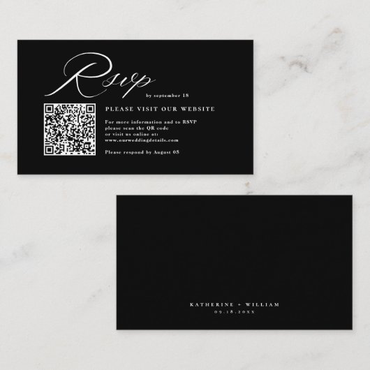 Elegant Script Calligraphy & QR Code Wedding RSVP Begleitkarte (Vorne/Hinten)