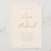 Elegant Script Champagne Wedding Einladung (Vorne/Hinten)