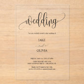 Elegant Script Clear Acrylic Wedding Invitation Acryleinladungen (Vorderseite)