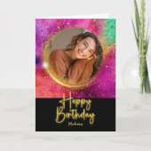 Elegant Script Colorful Glitter Photo Birthday Karte (Vorderseite)