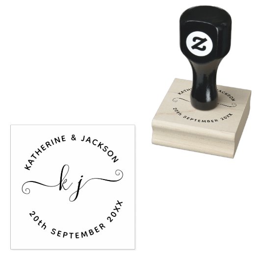 Elegant Script Couple Name initial Save the date Gummistempel (Stempel)